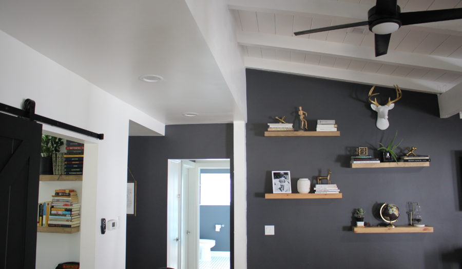 Shelves and vaulted ceiling in a complete home remodel in Encino, CA