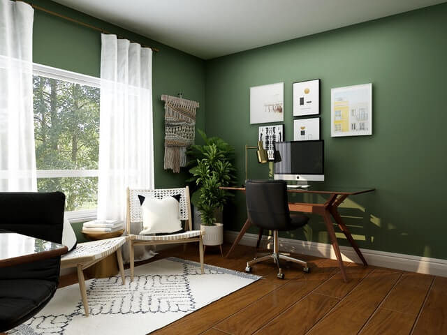 home office with green walls