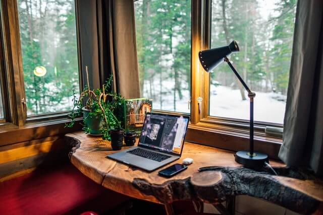 home office remodel with built in desk