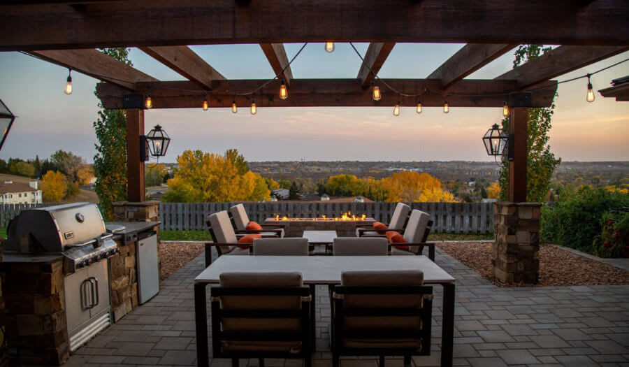 backyard dining patio with a view