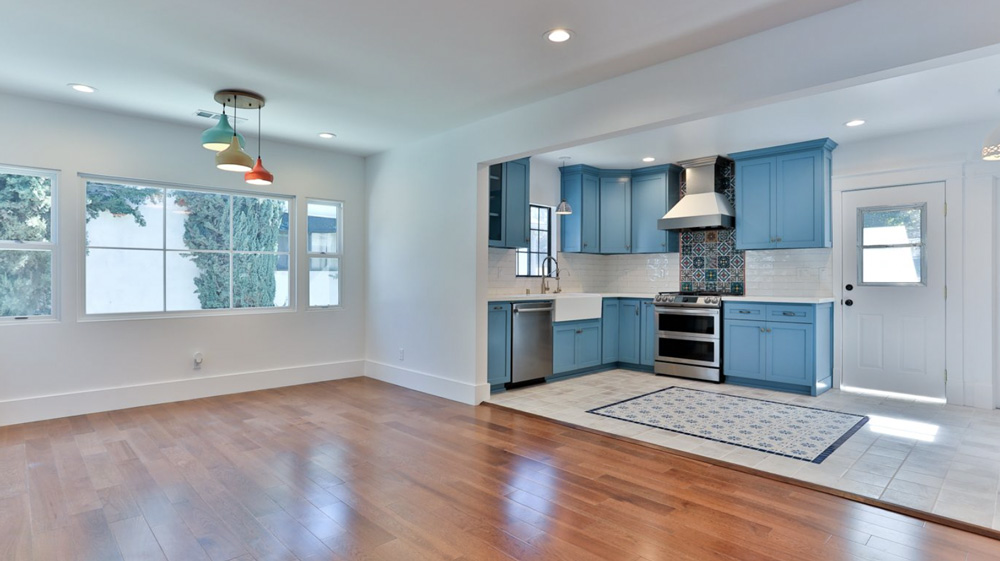 Elegant and airy kitchen and home remodel in Los Angeles featuring creative tile